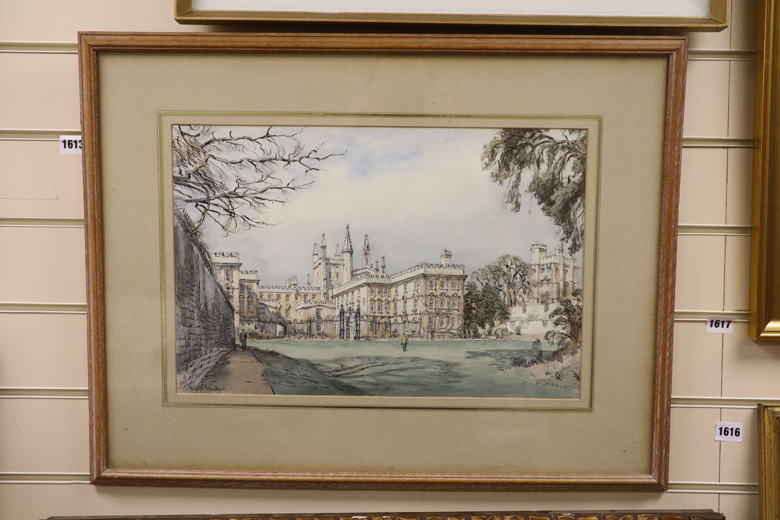 Dennis Flanders (1915-1994), watercolour, Oxford New College from the garden, signed with labelled verso, 30 x 46cm